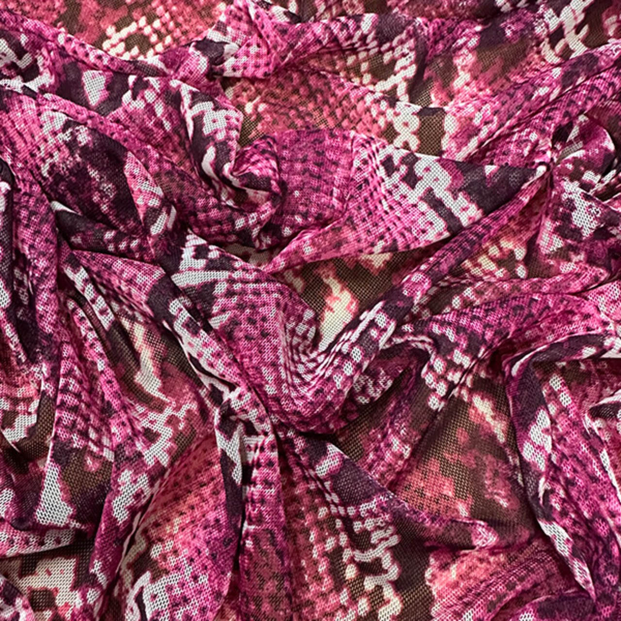 Neon Pink Multi Snakeskin Print Stretch Mesh Fabric By the Yard